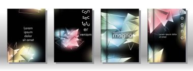 kitap ışık Üçgen arka plan kapağı ayarlayın. 3b üçgenlerin soyut kompozisyonu. Modern geometrik arka planlar siyah izole