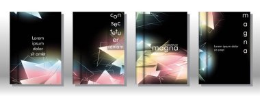 kitap ışık Üçgen arka plan kapağı ayarlayın. 3b üçgenlerin soyut kompozisyonu. Modern geometrik arka planlar siyah izole