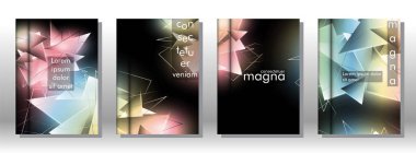 kitap ışık Üçgen arka plan kapağı ayarlayın. 3b üçgenlerin soyut kompozisyonu. Modern geometrik arka planlar siyah izole