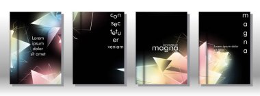 kitap ışık Üçgen arka plan kapağı ayarlayın. 3b üçgenlerin soyut kompozisyonu. Modern geometrik arka planlar siyah izole