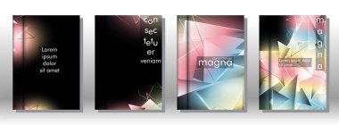 kitap ışık Üçgen arka plan kapağı ayarlayın. 3b üçgenlerin soyut kompozisyonu. Modern geometrik arka planlar siyah izole