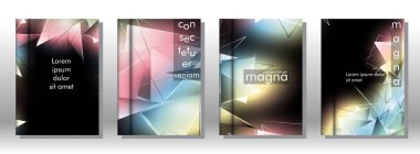 kitap ışık Üçgen arka plan kapağı ayarlayın. 3b üçgenlerin soyut kompozisyonu. Modern geometrik arka planlar siyah izole