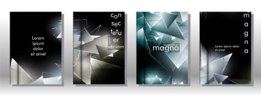 kitap ışık Üçgen arka plan kapağı ayarlayın. 3b üçgenlerin soyut kompozisyonu. Modern geometrik arka planlar siyah izole