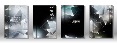 kitap ışık Üçgen arka plan kapağı ayarlayın. 3b üçgenlerin soyut kompozisyonu. Modern geometrik arka planlar siyah izole