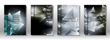 kitap ışık Üçgen arka plan kapağı ayarlayın. 3b üçgenlerin soyut kompozisyonu. Modern geometrik arka planlar siyah izole