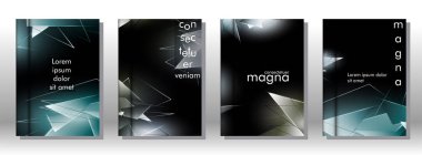 kitap ışık Üçgen arka plan kapağı ayarlayın. 3b üçgenlerin soyut kompozisyonu. Modern geometrik arka planlar siyah izole