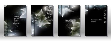 kitap ışık Üçgen arka plan kapağı ayarlayın. 3b üçgenlerin soyut kompozisyonu. Modern geometrik arka planlar siyah izole