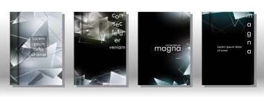 kitap ışık Üçgen arka plan kapağı ayarlayın. 3b üçgenlerin soyut kompozisyonu. Modern geometrik arka planlar siyah izole