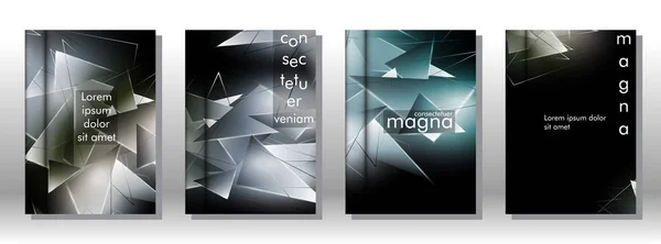 Impostare la copertina del libro sullo sfondo del Triangolo di luce. Composizione astratta dei triangoli 3D. Sfondi geometrici moderni isolati nero — Vettoriale Stock