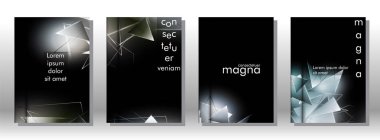 kitap ışık Üçgen arka plan kapağı ayarlayın. 3b üçgenlerin soyut kompozisyonu. Modern geometrik arka planlar siyah izole