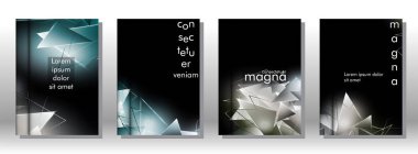 kitap ışık Üçgen arka plan kapağı ayarlayın. 3b üçgenlerin soyut kompozisyonu. Modern geometrik arka planlar siyah izole