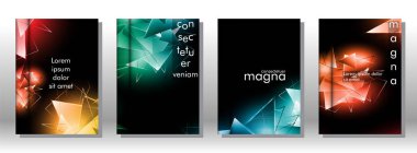 kitap ışık Üçgen arka plan kapağı ayarlayın. 3b üçgenlerin soyut kompozisyonu. Modern geometrik arka planlar siyah izole