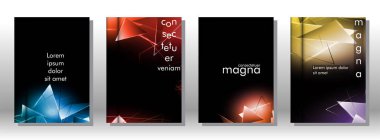 kitap ışık Üçgen arka plan kapağı ayarlayın. 3b üçgenlerin soyut kompozisyonu. Modern geometrik arka planlar siyah izole