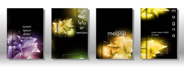 kitap ışık Üçgen arka plan kapağı ayarlayın. 3b üçgenlerin soyut kompozisyonu. Modern geometrik arka planlar siyah izole