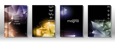 kitap ışık Üçgen arka plan kapağı ayarlayın. 3b üçgenlerin soyut kompozisyonu. Modern geometrik arka planlar siyah izole