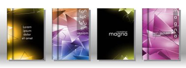 kitap ışık Üçgen arka plan kapağı ayarlayın. 3b üçgenlerin soyut kompozisyonu. Modern geometrik arka planlar siyah izole