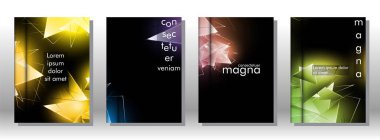 kitap ışık Üçgen arka plan kapağı ayarlayın. 3b üçgenlerin soyut kompozisyonu. Modern geometrik arka planlar siyah izole