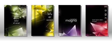 kitap ışık Üçgen arka plan kapağı ayarlayın. 3b üçgenlerin soyut kompozisyonu. Modern geometrik arka planlar siyah izole