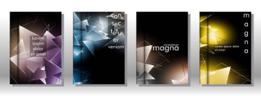 kitap ışık Üçgen arka plan kapağı ayarlayın. 3b üçgenlerin soyut kompozisyonu. Modern geometrik arka planlar siyah izole