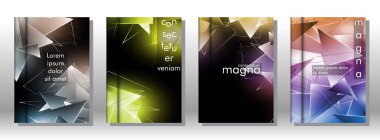 kitap ışık Üçgen arka plan kapağı ayarlayın. 3b üçgenlerin soyut kompozisyonu. Modern geometrik arka planlar siyah izole