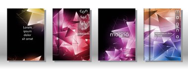 kitap ışık Üçgen arka plan kapağı ayarlayın. 3b üçgenlerin soyut kompozisyonu. Modern geometrik arka planlar siyah izole