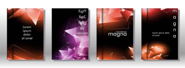 kitap ışık Üçgen arka plan kapağı ayarlayın. 3b üçgenlerin soyut kompozisyonu. Modern geometrik arka planlar siyah izole