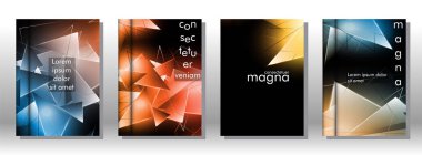 kitap ışık Üçgen arka plan kapağı ayarlayın. 3b üçgenlerin soyut kompozisyonu. Modern geometrik arka planlar siyah izole