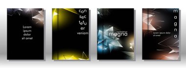 kitap ışık Üçgen arka plan kapağı ayarlayın. 3b üçgenlerin soyut kompozisyonu. Modern geometrik arka planlar siyah izole