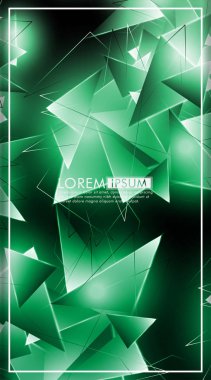 dikey üçgen arka plan. 3b üçgenlerin soyut kompozisyonu. Modern geometrik yeşil yalıtımlı siyah arka plan