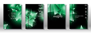 kitap ışık Üçgen arka plan kapağı ayarlayın. 3b üçgenlerin soyut kompozisyonu. Modern geometrik yeşil arka planlar izole siyah