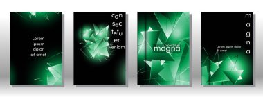 kitap ışık Üçgen arka plan kapağı ayarlayın. 3b üçgenlerin soyut kompozisyonu. Modern geometrik yeşil arka planlar izole siyah