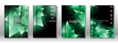 kitap ışık Üçgen arka plan kapağı ayarlayın. 3b üçgenlerin soyut kompozisyonu. Modern geometrik yeşil arka planlar izole siyah