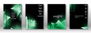 kitap ışık Üçgen arka plan kapağı ayarlayın. 3b üçgenlerin soyut kompozisyonu. Modern geometrik yeşil arka planlar izole siyah