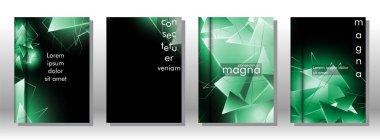 kitap ışık Üçgen arka plan kapağı ayarlayın. 3b üçgenlerin soyut kompozisyonu. Modern geometrik yeşil arka planlar izole siyah