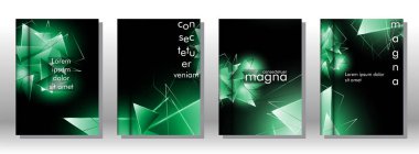 kitap ışık Üçgen arka plan kapağı ayarlayın. 3b üçgenlerin soyut kompozisyonu. Modern geometrik yeşil arka planlar izole siyah