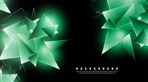 Fundo abstrato com triângulos verdes brilhantes que se sobrepõem. fundo preto isolado. ilustração vetorial de eps 10 —  Vetores de Stock