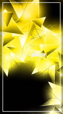 dikey üçgen arka plan. 3b üçgenlerin soyut kompozisyonu. Modern geometrik sarı yalıtımlı siyah arka plan