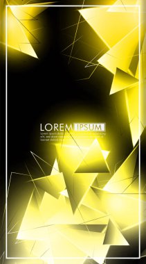 dikey üçgen arka plan. 3b üçgenlerin soyut kompozisyonu. Modern geometrik sarı yalıtımlı siyah arka plan