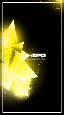 dikey üçgen arka plan. 3b üçgenlerin soyut kompozisyonu. Modern geometrik sarı yalıtımlı siyah arka plan