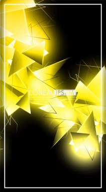 dikey üçgen arka plan. 3b üçgenlerin soyut kompozisyonu. Modern geometrik sarı yalıtımlı siyah arka plan