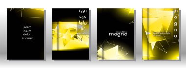 kitap ışık Üçgen arka plan kapağı ayarlayın. 3b üçgenlerin soyut kompozisyonu. Modern geometrik sarı arka planlar siyah izole