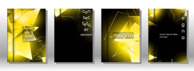 kitap ışık Üçgen arka plan kapağı ayarlayın. 3b üçgenlerin soyut kompozisyonu. Modern geometrik sarı arka planlar siyah izole