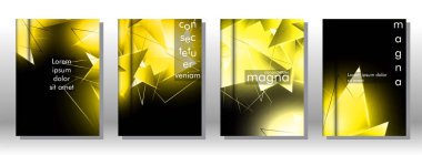 kitap ışık Üçgen arka plan kapağı ayarlayın. 3b üçgenlerin soyut kompozisyonu. Modern geometrik sarı arka planlar siyah izole