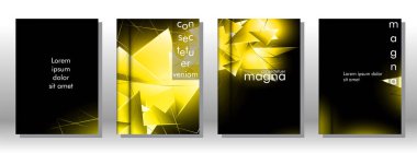 kitap ışık Üçgen arka plan kapağı ayarlayın. 3b üçgenlerin soyut kompozisyonu. Modern geometrik sarı arka planlar siyah izole