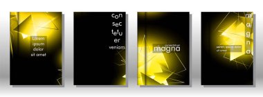 kitap ışık Üçgen arka plan kapağı ayarlayın. 3b üçgenlerin soyut kompozisyonu. Modern geometrik sarı arka planlar siyah izole