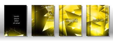 kitap ışık Üçgen arka plan kapağı ayarlayın. 3b üçgenlerin soyut kompozisyonu. Modern geometrik sarı arka planlar siyah izole