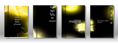 kitap ışık Üçgen arka plan kapağı ayarlayın. 3b üçgenlerin soyut kompozisyonu. Modern geometrik sarı arka planlar siyah izole