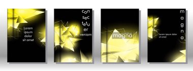 kitap ışık Üçgen arka plan kapağı ayarlayın. 3b üçgenlerin soyut kompozisyonu. Modern geometrik sarı arka planlar siyah izole