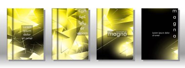 kitap ışık Üçgen arka plan kapağı ayarlayın. 3b üçgenlerin soyut kompozisyonu. Modern geometrik sarı arka planlar siyah izole