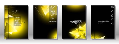 kitap ışık Üçgen arka plan kapağı ayarlayın. 3b üçgenlerin soyut kompozisyonu. Modern geometrik sarı arka planlar siyah izole